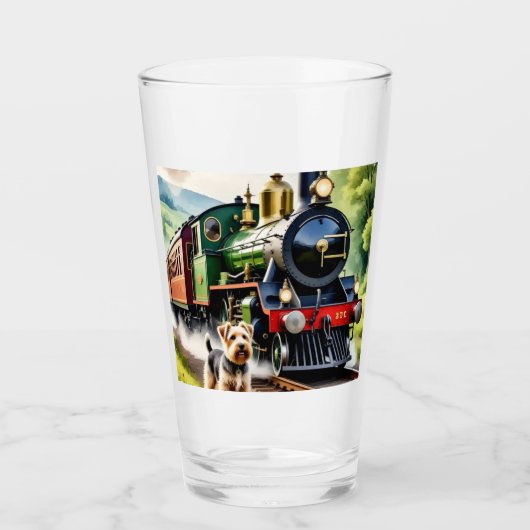 Hond begroet stoomtrein glas (Voorkant)