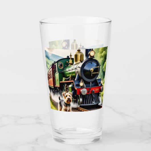 Hond begroet stoomtrein glas (Voorkant)