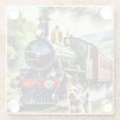 Hond begroet stoomtrein glazen onderzetter (Achterkant)
