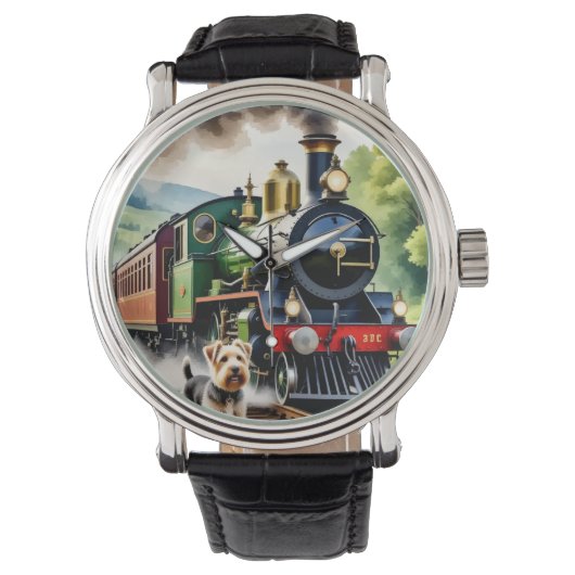 Hond begroet stoomtrein horloge (Voorkant)