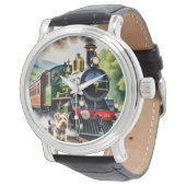 Hond begroet stoomtrein horloge (Gekanteld)