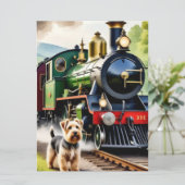 Hond begroet stoomtrein kaart (Staand voorkant)