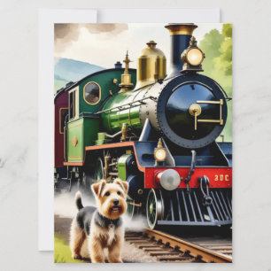Hond begroet stoomtrein kaart