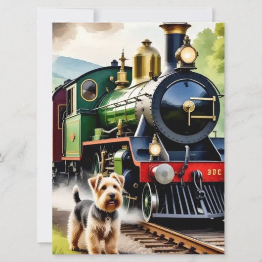 Hond begroet stoomtrein kaart (Voorkant)