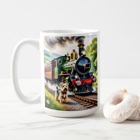 Hond begroet stoomtrein koffiemok (Met donut)