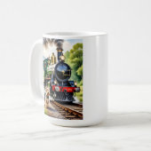 Hond begroet stoomtrein koffiemok (Voorkant links)