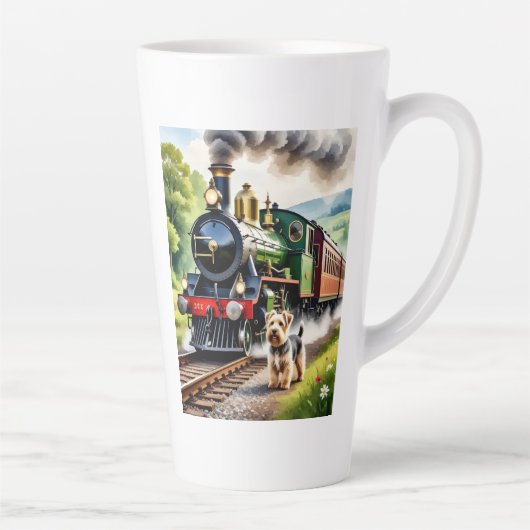 Hond begroet stoomtrein latte mok (Rechts)