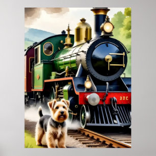 Hond begroet stoomtrein poster