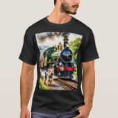 Hond begroet stoomtrein t-shirt (Voorkant)