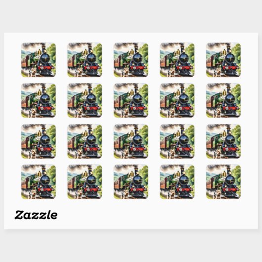 Hond begroet stoomtrein vierkante sticker (Vel)