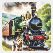 Hond begroet stoomtrein vierkante sticker (Voorkant)