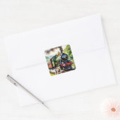 Hond begroet stoomtrein vierkante sticker (Envelop)