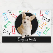 Hond behandelt geïllustreerde schattige botten met voedselcontainer etiket (Enkel label)