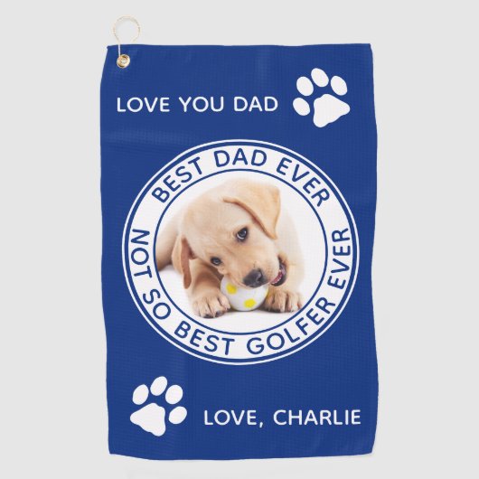 Hond Beste Papa Ooit Blauw Wit Grappige Foto Golfhanddoek (Voorkant)