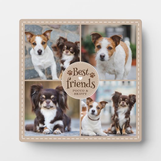Hond BESTE VRIENDEN 4 Foto's Pawprints Custom Fotoplaat (Voorkant)
