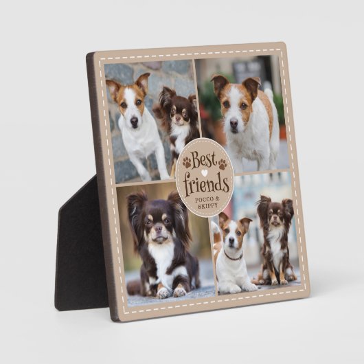 Hond BESTE VRIENDEN 4 Foto's Pawprints Custom Fotoplaat (Voorkant)