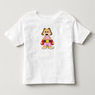 Hond bij boksen met boks handschoenen kinder shirts