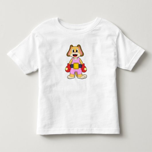 Hond bij boksen met boks handschoenen kinder shirts (Voorkant)