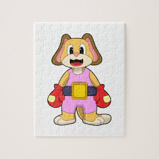 Hond bij boksen met boks handschoenen legpuzzel (Verticaal)