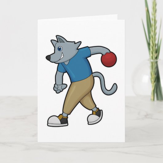 Hond bij bowlen met bowlingbal kaart (Voorkant)