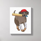 Hond bij Cricket met cricket bat Canvas Afdruk (Voorkant)