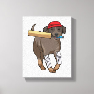 Hond bij Cricket met cricket bat Canvas Afdruk