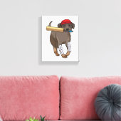 Hond bij Cricket met cricket bat Canvas Afdruk (Insitu (Woonkamer))