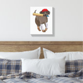 Hond bij Cricket met cricket bat Canvas Afdruk (Insitu (Slaapkamer))