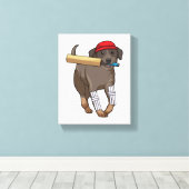 Hond bij Cricket met cricket bat Canvas Afdruk (Insitu (Houten vloer))