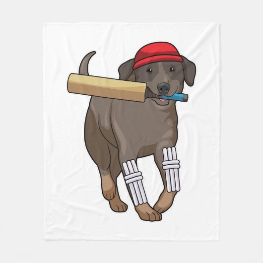 Hond bij Cricket met cricket bat Fleece Deken (Voorkant)