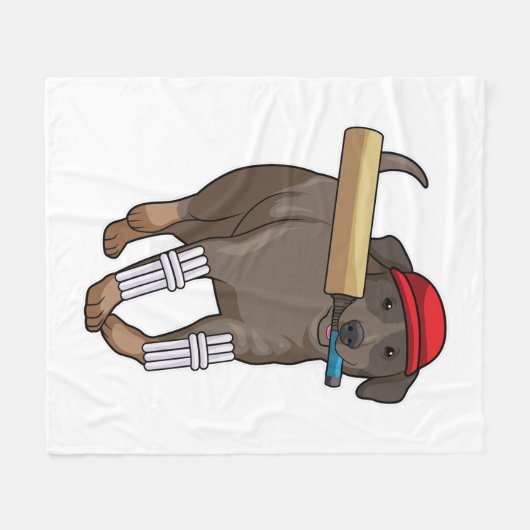 Hond bij Cricket met cricket bat Fleece Deken (Voorkant (Horizontaal))