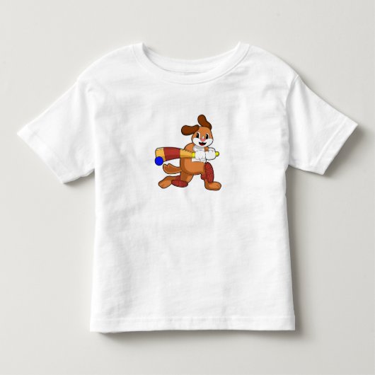 Hond bij Cricket met cricket bat Kinder Shirts (Voorkant)