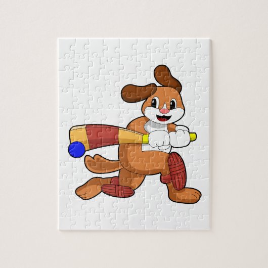 Hond bij Cricket met cricket bat Legpuzzel (Verticaal)