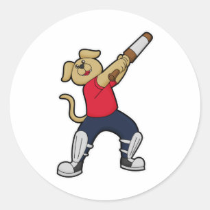 Hond bij Cricket met cricket bat Ronde Sticker