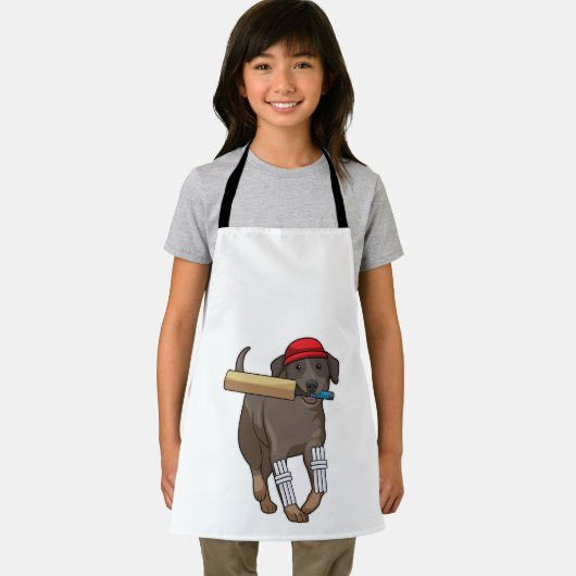 Hond bij Cricket met cricket bat Schort (Insitu)