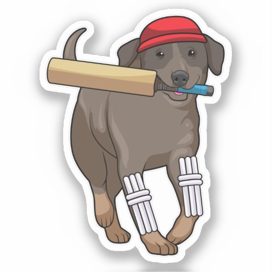 Hond bij Cricket met cricket bat Sticker (Voorkant)