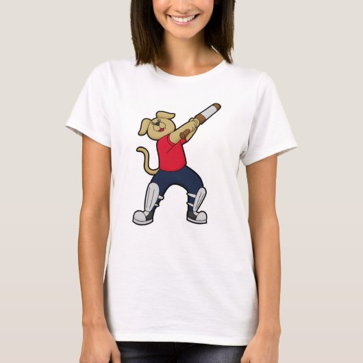 Hond bij Cricket met cricket bat T-shirt (Voorkant)