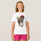 Hond bij Cricket met cricket bat T-shirt (Voorkant volledig)