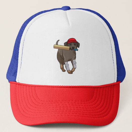 Hond bij Cricket met cricket bat Trucker Pet (Voorkant)