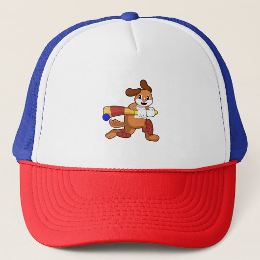 Hond bij Cricket met cricket bat Trucker Pet (Voorkant)