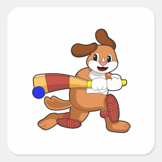 Hond bij Cricket met cricket bat Vierkante Sticker (Voorkant)