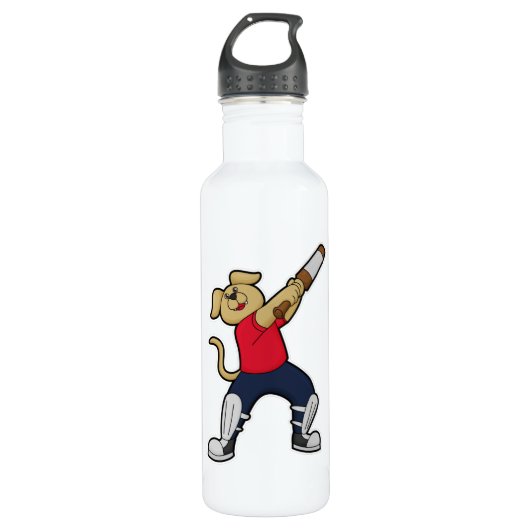 Hond bij Cricket met cricket bat Waterfles (Voorkant)