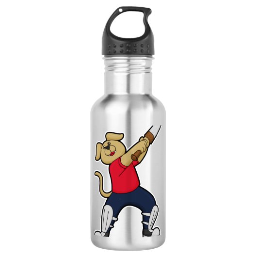 Hond bij Cricket met cricket bat Waterfles (Voorkant)