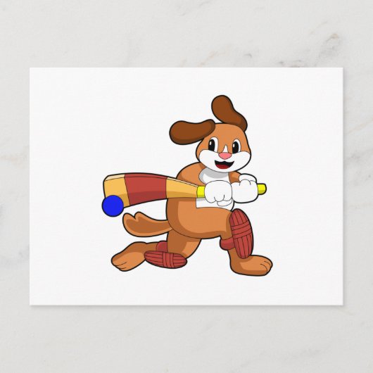 Hond bij Cricket met cricketbat Briefkaart (Voorkant)
