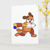 Hond bij cricket met cricketbat kaart (Gele Bloem)