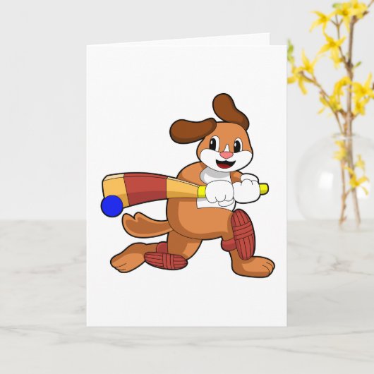 Hond bij Cricket met cricketbat Kaart (Gele Bloem)