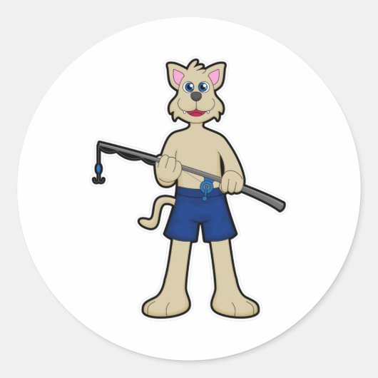 Hond bij Gevist met Geviste staaf en vis Ronde Sticker (Voorkant)