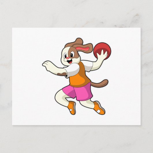 Hond bij handbalspeler met handbal briefkaart (Voorkant)