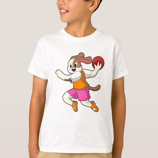 Hond bij Handbalspeler met handbal T-shirt (Voorkant)