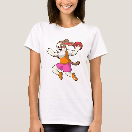 Hond bij Handbalspeler met handbal T-shirt (Voorkant)